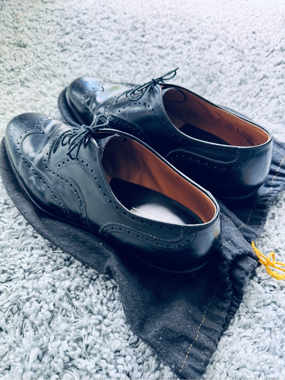 American Hand Made Johnston & Murphy Black Leather Wingtip Oxfords Shoes 14 USA - Picture 2 of 5